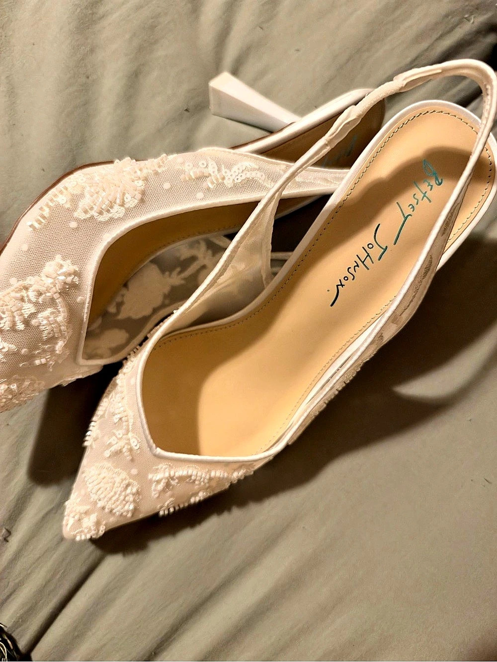 Betsey Johnson Nikki Mesh Flower Beaded Slingback Pumps White